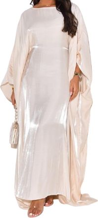 Generic Butterfly Abaya Dress for Women, Soft Comfy Breathable Muslim Abaya, Satin Solid Color Eid Batwing Sleeve Robe (White,One Size)