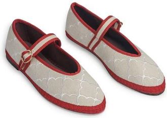 Flabelus x Roller Rabbit Jena Embroidered Mary Jane Flat in Beige at Nordstrom, Size 41