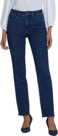 NYDJ Nydj Marilyn Dark Denim Leopard Print Straight Leg Jean