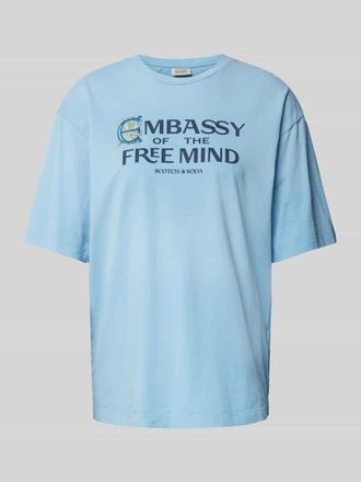 Scotch & Soda T-Shirt mit Statement- und Label-Print in Rauchblau, Gr&ouml;&szlig;e XS