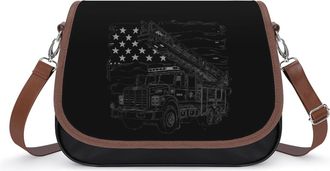 Generic Firefighter Truck U.S. Flag Fashion Womens Crossbody Bags Novelty Handbag Shoulder Bag Purse