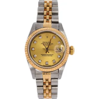 Rolex Oyster Perpetual Datejust Automatic Watch Stainless Steel and Yellow Gold with Diamond Markers 26 in Metallic Gold at Nordstrom