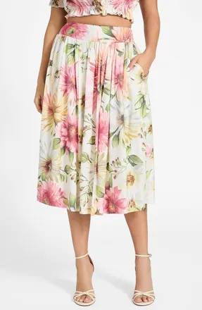 Guess Elodie Flare Midi Skirt in Painted Daisies Print at Nordstrom, Size Medium