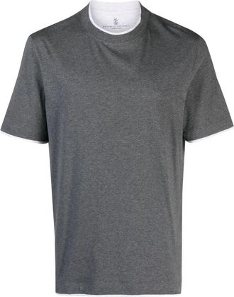 Brunello Cucinelli Cotton Jersey Crew Neck T-Shirt With Faux-Layering Clothing