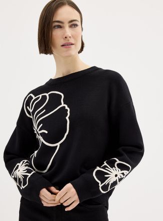 Contemporaine Womens Embossed contrasting flowers thick-knit sweater