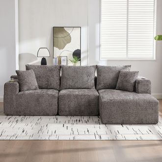 STILVORA Sof&aacute; Modular De 3 Plazas De Chenilla Con Portavasos Y Bolsillos Laterales, Sin Montaje, Gris Oscuro