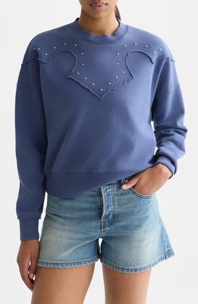 Scotch & Soda Stud Detail Exposed Seam Cotton Sweatshirt in Oceana at Nordstrom, Size X-Large