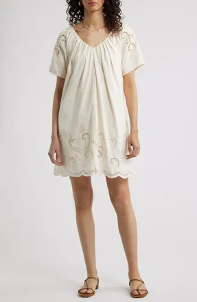 Nordstrom Schiffly Cutwork Embroidery Minidress in Ivory Tofu at Nordstrom, Size Xx-Large