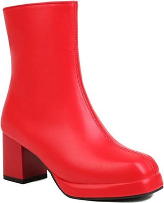 Generic Womens Casual Retro Square Toe Ankle Boots with Side Zipper Comfort Block Heel Pumps Shoes for Work or Party (Red,7.5)