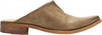 Free People Womens Leather Harlow Split Seam Mule Shoe In Washed Olive