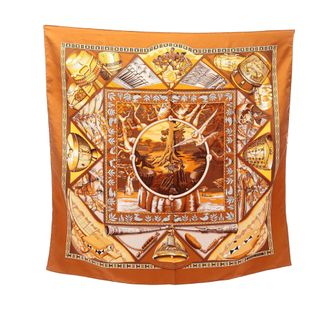 Herm&egrave;s Pre-owned Womens Au Son Du Tam Tam Silk Scarf 90 - Brown Textile - One Size