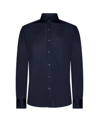 Brunello Cucinelli Blue Silk Mens Shirt