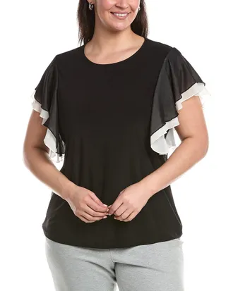 Anne Klein Plus Layered Flutter Sleeve Top