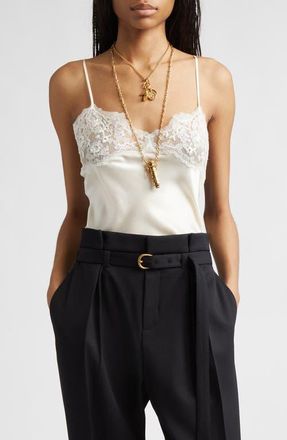 Chlo&eacute; Lace Trim Silk Satin Camisole in 112 Eden White at Nordstrom, Size 12 Us