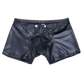 Generic Mens Faux Leather Boxer Shorts, Wet Look Flat Front Shorts Pants Casual Clubwear