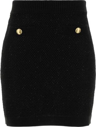 Elisabetta Franchi Embellished Knit Mini Skirt - Dames - Korte rokken - Zwart - L - Wol - Rokken
