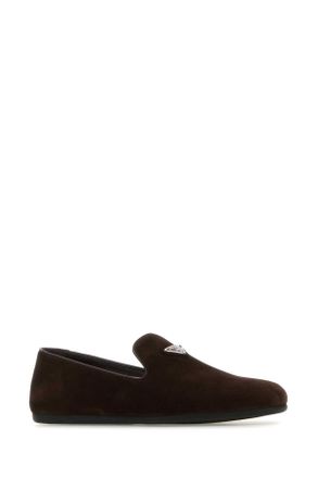 Prada Mens Dark Brown Suede Loafers Moro Mocassini
