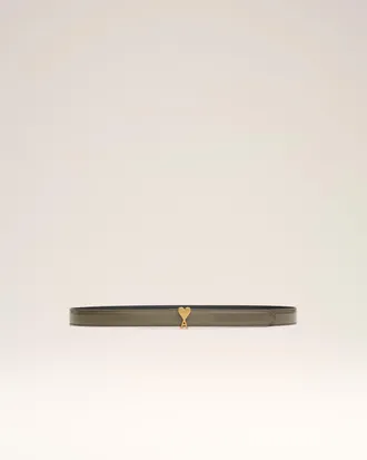 Ami Brown Glazed Leather Ami De Coeur Buckle 25 Mm Belt Grey - 105 - Unisex