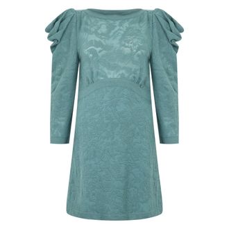 Alberta Ferretti Kleedjes, Dames, Blauw, S, Wol, Jurk met ruchesmouwen