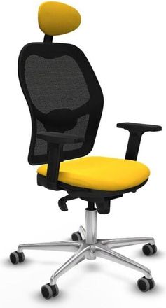 Piqueras y Crespo Piqueras Y Crespo - Jorquera Sincro Malla Negra Similpiel Amarillo Brazos 2d Base Aluminio Cabecero Fijo Ruedas 65mm Engomada