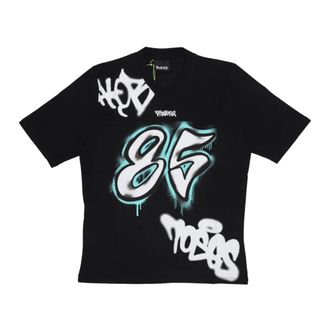 Disclaimer T-Shirts, male, Black, Size: XL Black V-Neck Tee with Oversize Print