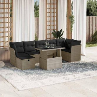 vidaXL Vidaxl - Set De Sof&aacute;s De Jard&iacute;n 8 Pzas Y Cojines Rat&aacute;n Sint&eacute;tico Gris