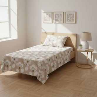 KASANOVA Completo letto singolo beige fiori bianchi