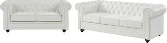 Vente-Unique Sof&aacute; de 3 plazas y 2 plazas en imitaci&oacute;n cuero blanco CHESTERFIELD