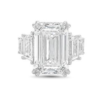 Diana M. Jewels Platinum Lab grown 20ct Emerald Cut Diamond hidden halo fashion ring