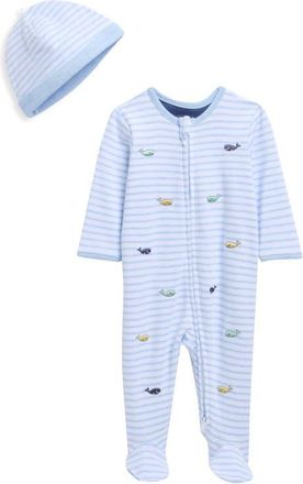 Little Me Whale Cotton Footie & Hat Set in Blue at Nordstrom, Size Newborn