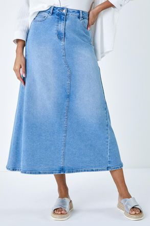 Roman Cotton Blend Denim A line Maxi Skirt