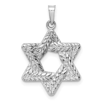 Diamond2Deal 14k White Gold Polished Textured Solid Star of David Pendant