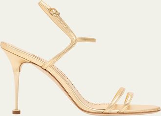 Manolo Blahnik 105mm Ciagapla Metallic Leather Sandals