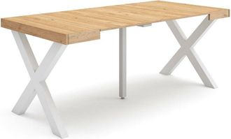 Skraut Home Mesa Consola Extensible, Mesa Comedor Plegable, 180, Para 8 Comensales, Patas Madera Maciza, Estilo Moderno, Roble - Skraut Home