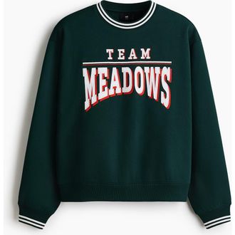 H&M Loose Fit Printed Sweatshirt in Dark Green/team Meadows at Nordstrom, Size Xxx-Large