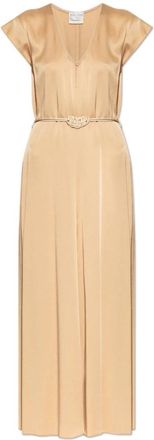 Forte_Forte Satijnen Jurk Met Riem - Dames - Maxi kleedjes - Beige - XS - Satijn - Kleedjes