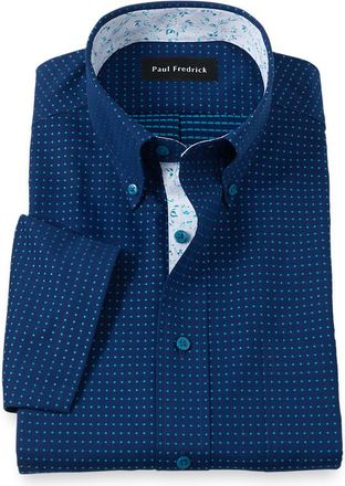 Paul Fredrick Slim Fit Non-iron Cotton Dot Dress Shirt With Contrast Trim