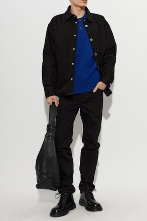 Ami Denim Shirt With Embroidered Logo, Mens, Black