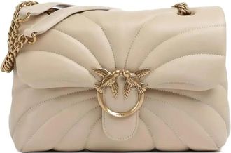 Pinko Love Puff Classic Schoudertas - Dames - Schoudertassen - Beige - ONE Size - Leer - Tassen