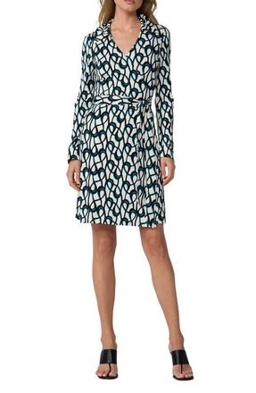 Diane Von F&uuml;rstenberg Jeanne Print Long Sleeve Silk Wrap Dress in Loops Mid White at Nordstrom, Size X-Large