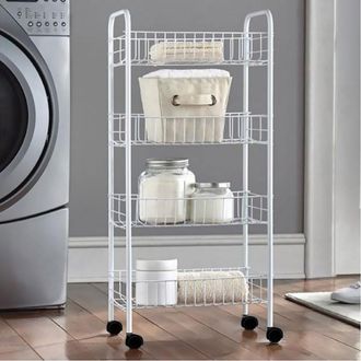 Trade Shop Trade Shop - Carrello 4 Ripiani In Metallo Bianco Con Ruote Soluzione Salvaspazio 81x37x26cm