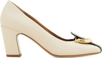 Ferragamo Off White Leather Pumps