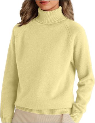 Generic Cashmere Jumpers Ladies,Turtle Neck Womens Jumper with Ribbed Hem,Thickened Thermal Solid Color Loose Fit Casual Womens Sweaters,Autumn Winter Daily W