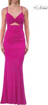 La Femme Rhinestone Sleeveless Dress In Hot Fuchsia