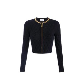 Elisabetta Franchi Viscose Blend Cardigan - Dames - Vesten - Zwart - L - Polyester - Truien & Vesten