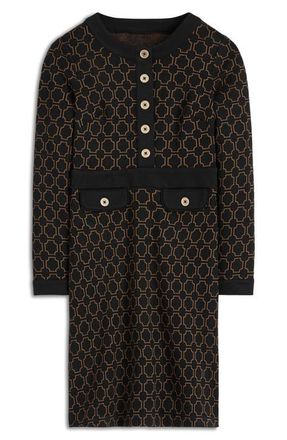 Boden Lavinia Geo Print Long Sleeve Knit Dress in Black/Camel Jacquard at Nordstrom, Size 2