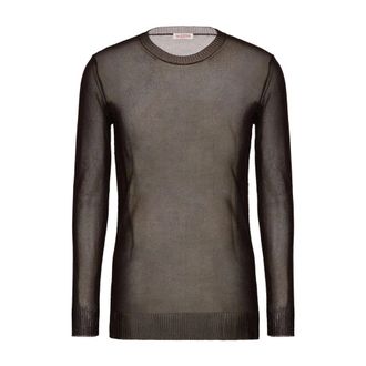 Valentino Long Sleeve Tops, male, Brown, Size: XL Silk Crew Neck Brown Sweater