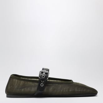 Miu Miu Ballerine con fibbia verde oliva in tessuto