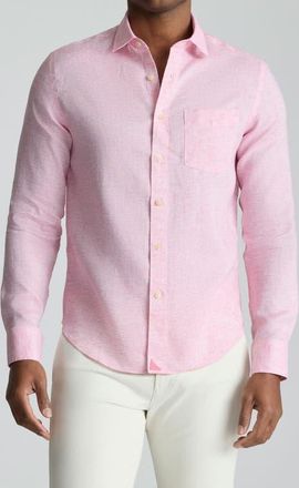UNTUCKit Stripe Wrinkle Resistant Linen Button-Up Shirt in Pink at Nordstrom, Size X-Large