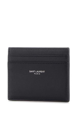 Saint Laurent Mens Black Leather Card Holder Notte Exterior: Portafogli Wallet